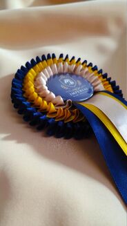 Kotylion potrójny #3 - granatowy / złoty / beżowy - 2