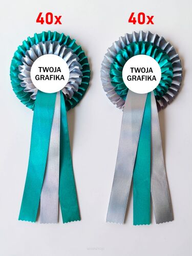 Komplet kotylionów turkusowo - grafitowych - 80szt