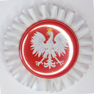 Kotylion patriotyczny - biały z godłem - 2